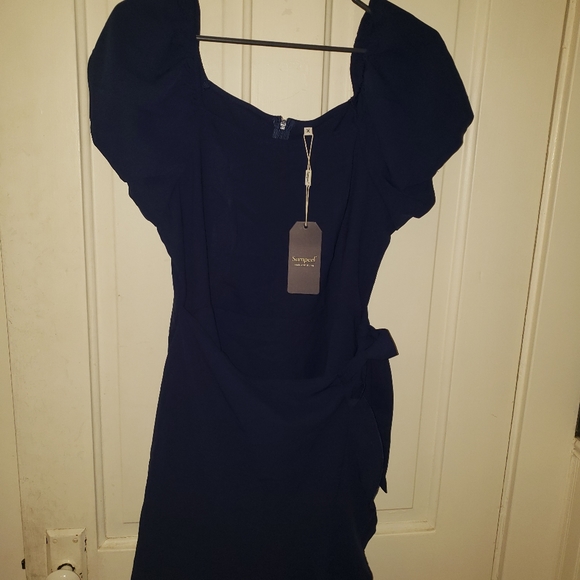 SAMPEEL Summer V Neck Wrap Puffy Sleeve Short Dress with Belt for Women - Picture 3 of 13